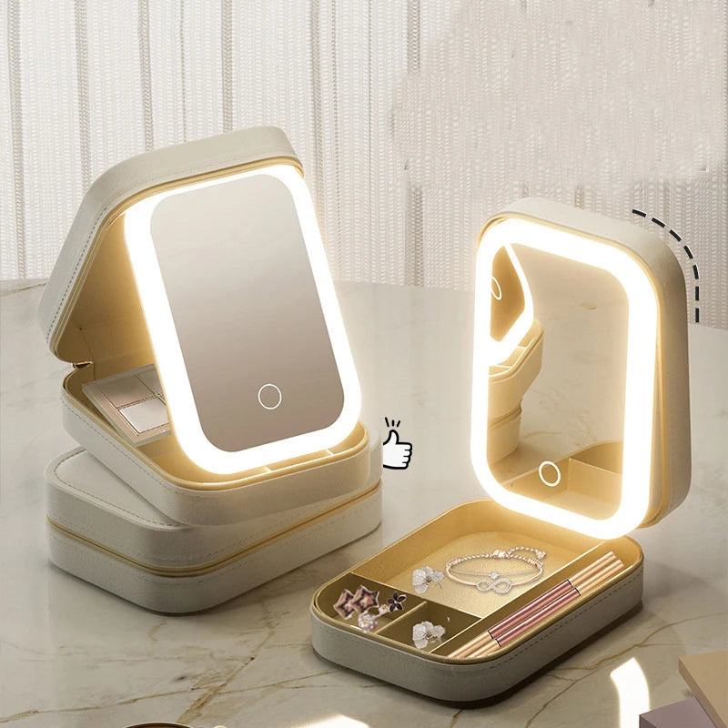 Boîte de Rangement Multi-Usage avec Miroir LED rechargeable 